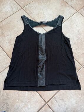 Feel The Piece Black Tank with Faux-Leather Panel